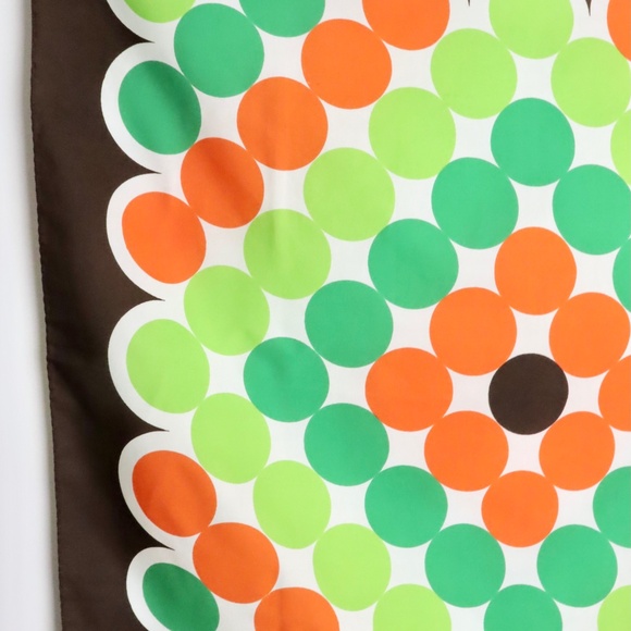 Vintage Trevira Scarf Orange Green Brown Dots Retro Mod MCM 1960s - Picture 5 of 11
